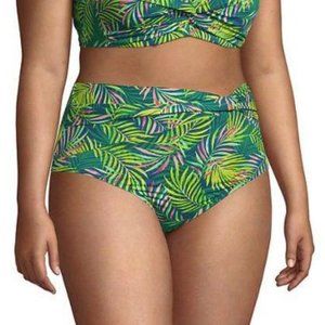 Lands' End Twist Front Bikini Bottoms Plus Size 16 Swimsuit Teal Palm Pr…